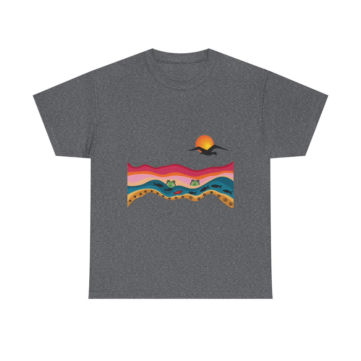 Sunset Desert Waves Tee | Vibrant Southwestern Landscape, Bird Silhouette