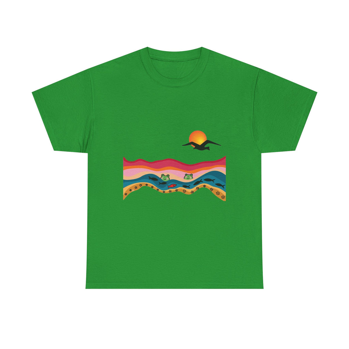 Sunset Desert Waves Tee | Vibrant Southwestern Landscape, Bird Silhouette