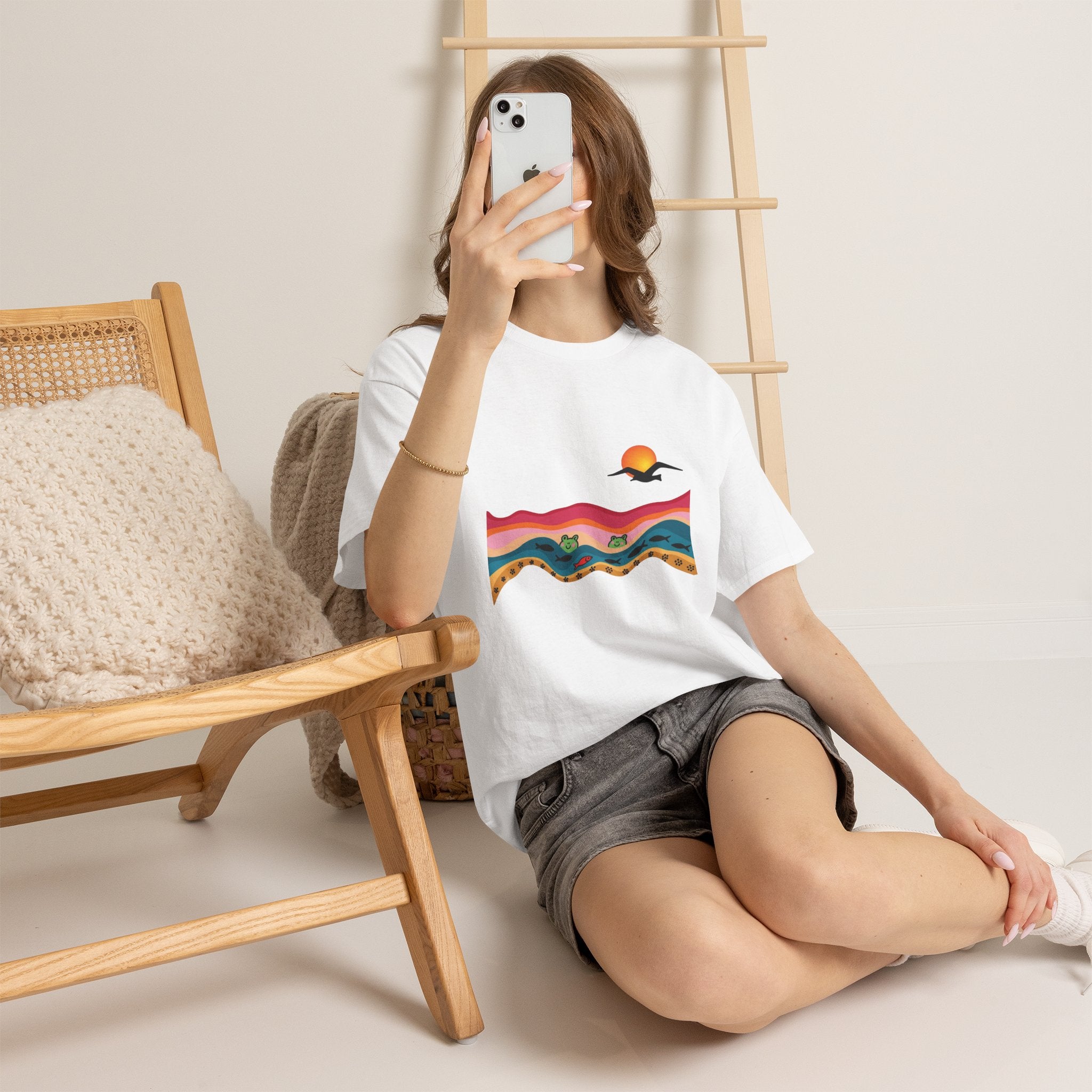 Sunset Desert Waves Tee | Vibrant Southwestern Landscape, Bird Silhouette
