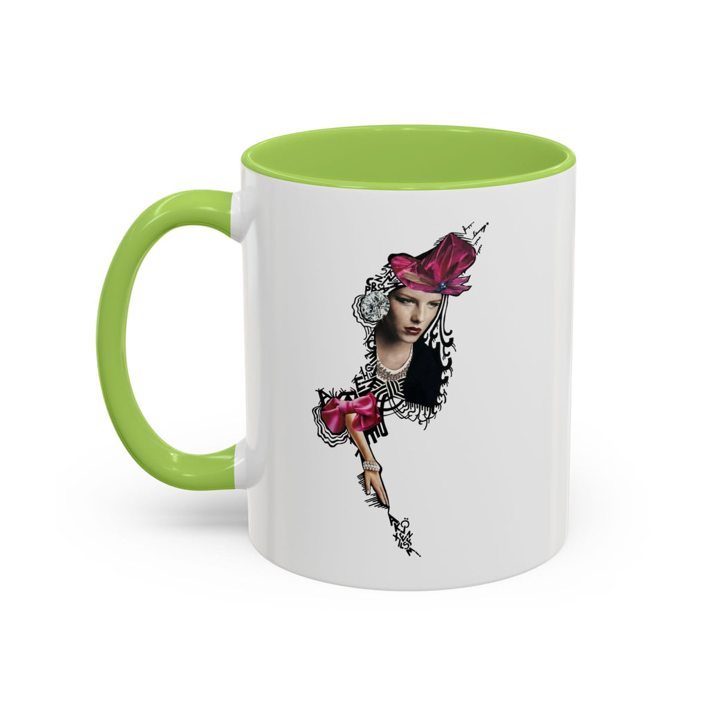 Vintage Femme Portrait Mug | Floral Headpiece, Pink Feathered Hat