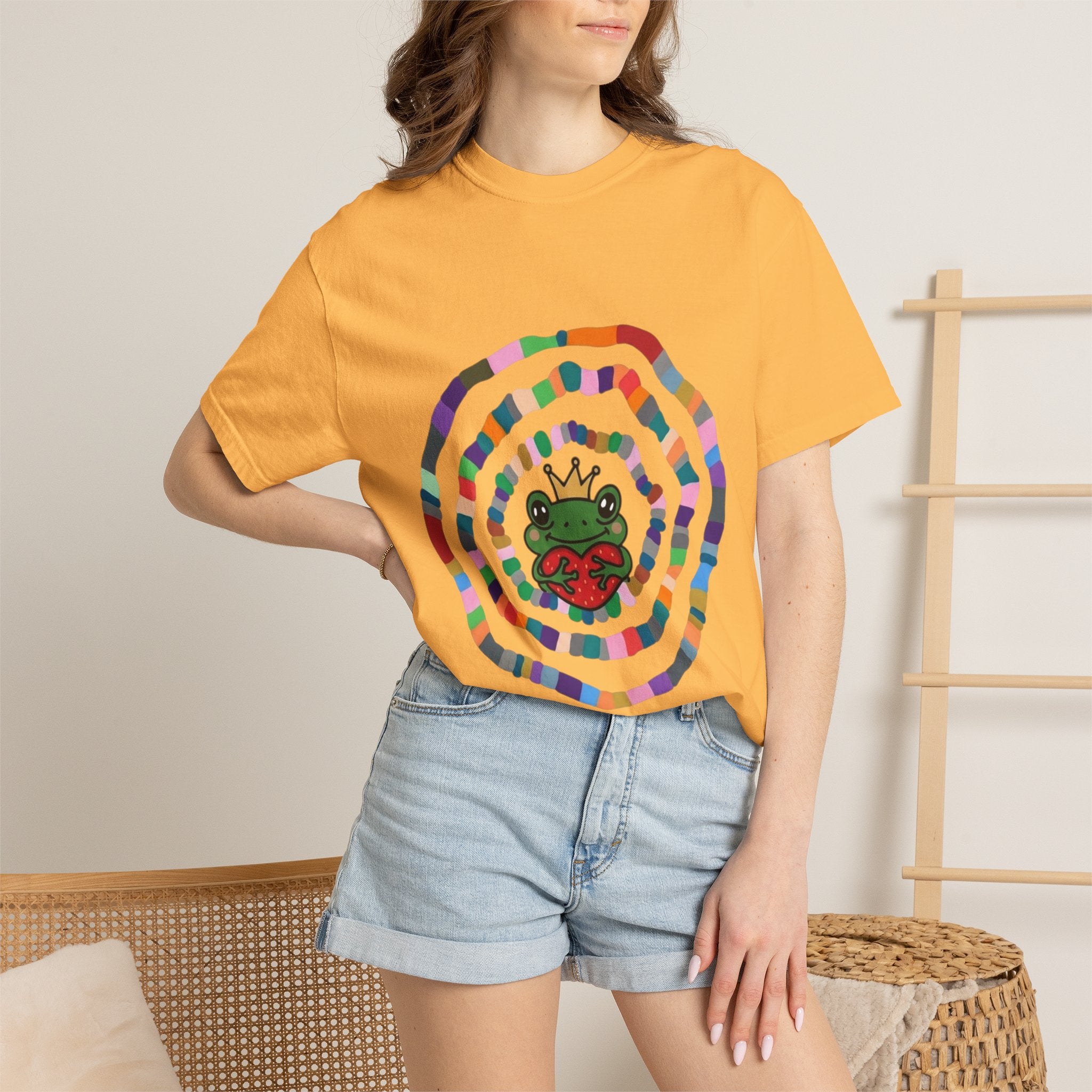 Crowned Frog Heart T-Shirt | Colorful Spiral Doodle