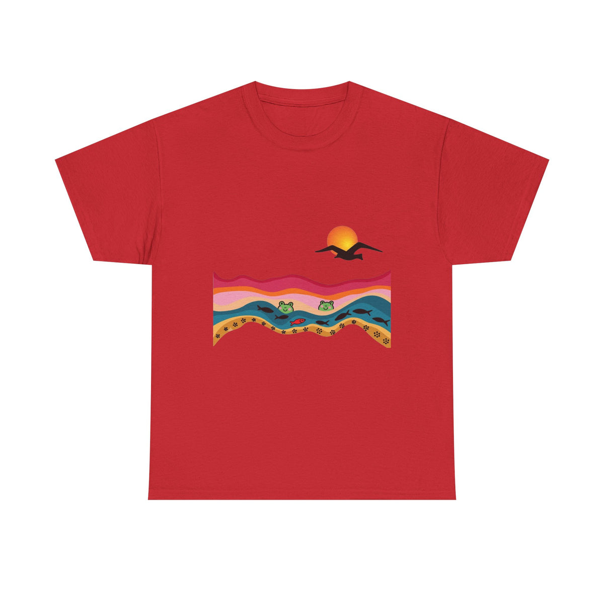 Sunset Desert Waves Tee | Vibrant Southwestern Landscape, Bird Silhouette