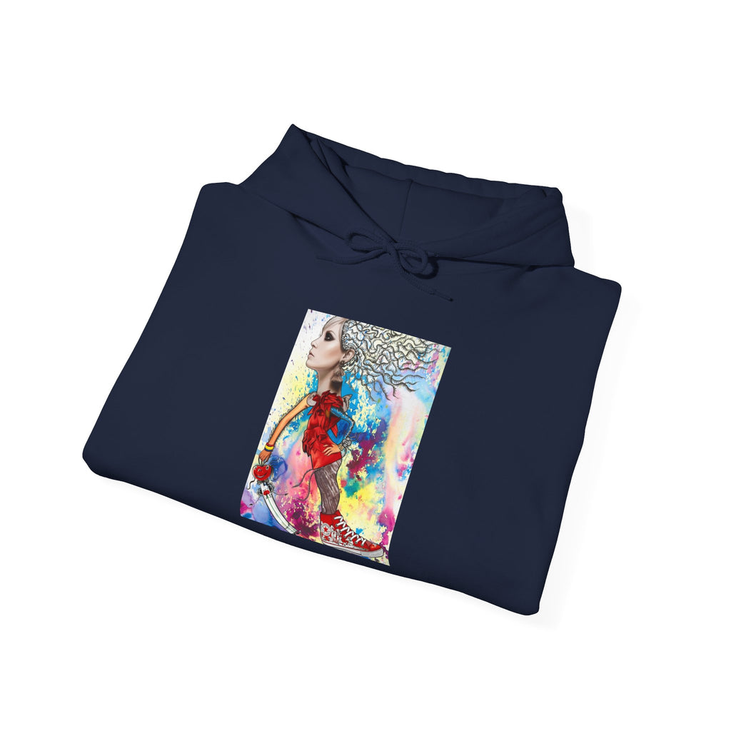 Colorful Mermaid Art Hoodie — Vibrant Watercolor Seahorse & Mermaid Graphic