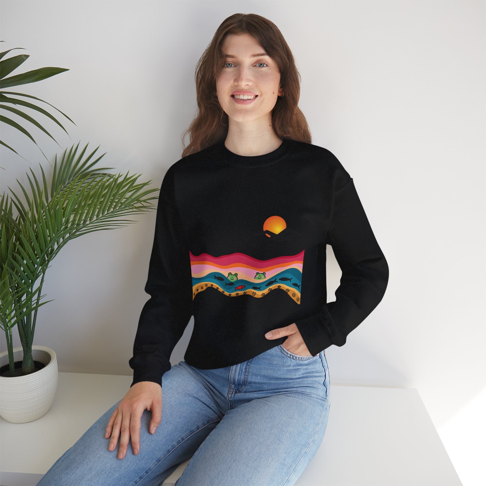 Desert Sunset Landscape Sweatshirt | Sunset Dunes with Road and Bird