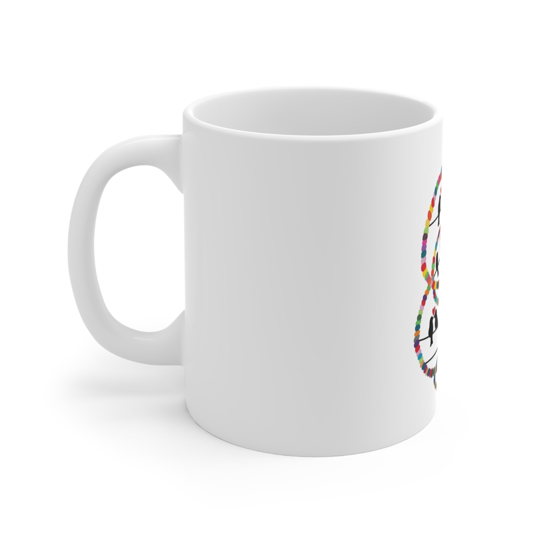 Colorful Beaded Hoop Birds Mug | Silhouette Bird Art, Whimsical Pattern