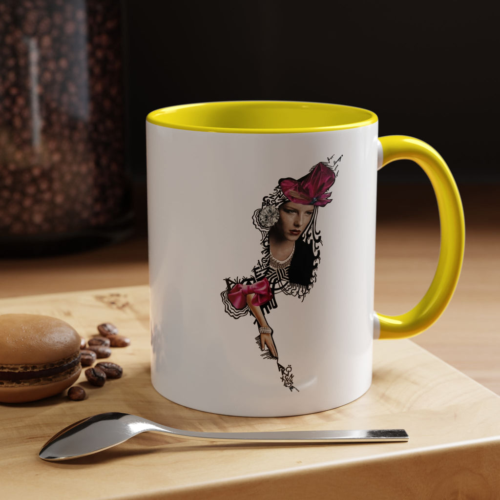 Vintage Femme Portrait Mug | Floral Headpiece, Pink Feathered Hat