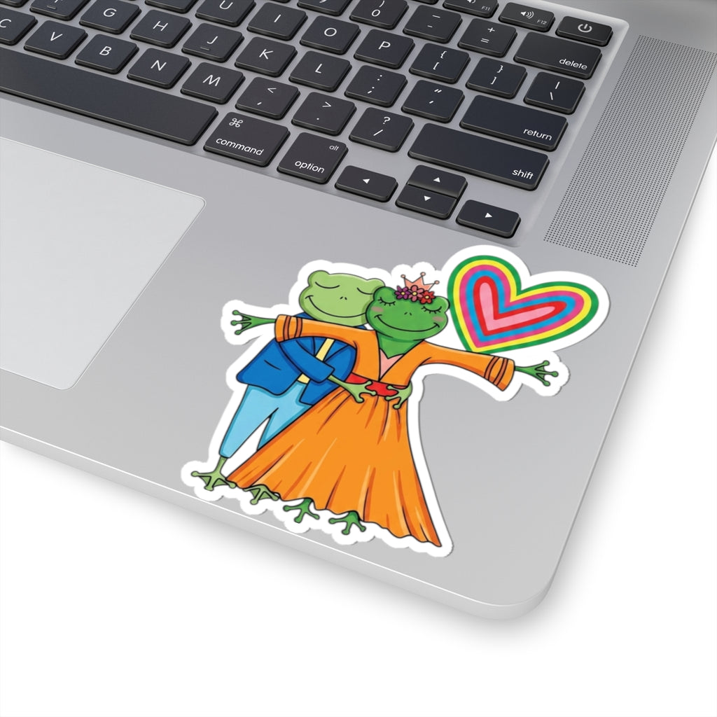Frog Couple Dance Kiss-Cut Sticker — Colorful LGBTQ+ Pride Heart Decal