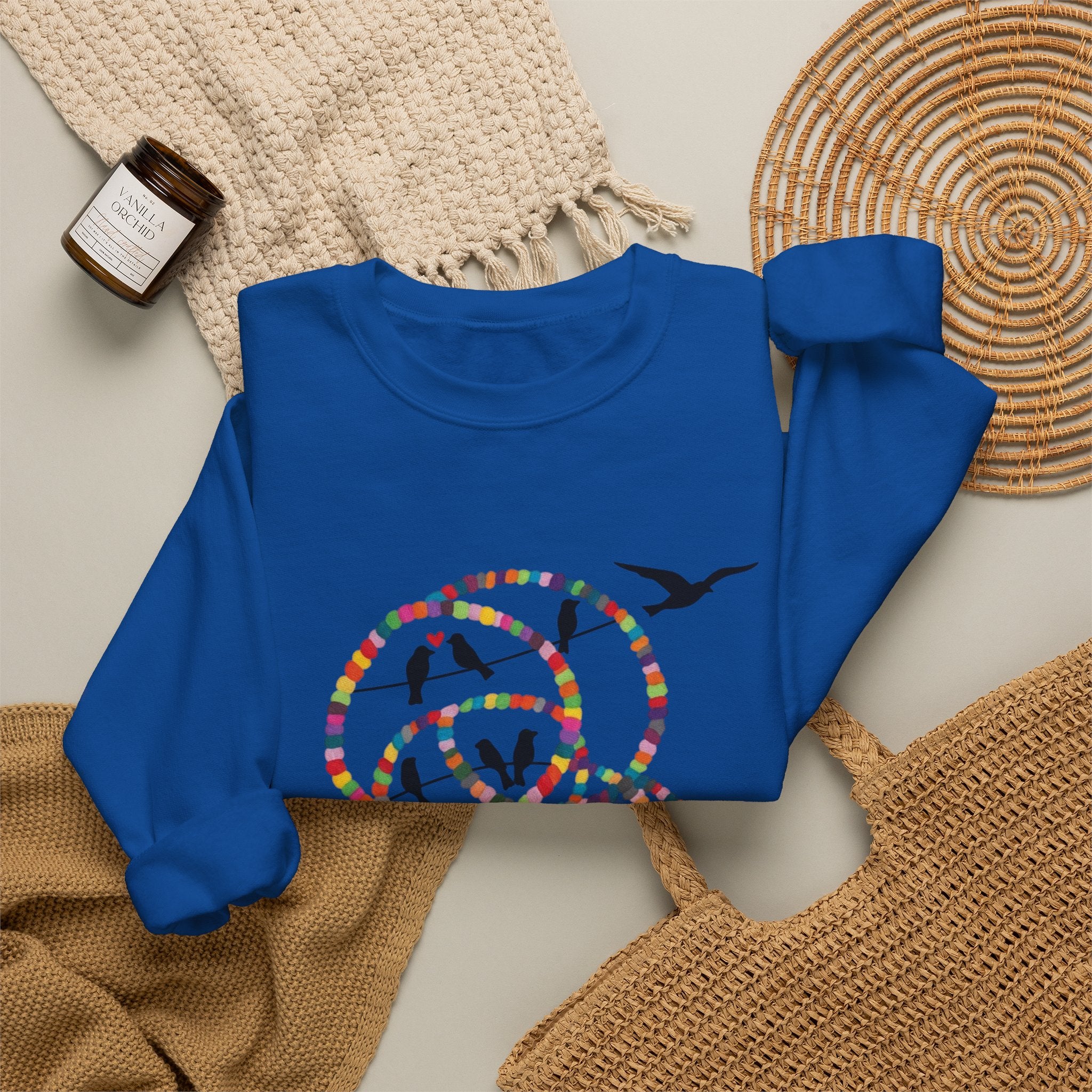 Colorful Hoop Birds sweatshirt | Minimal Circles Bird Silhouette Crewneck