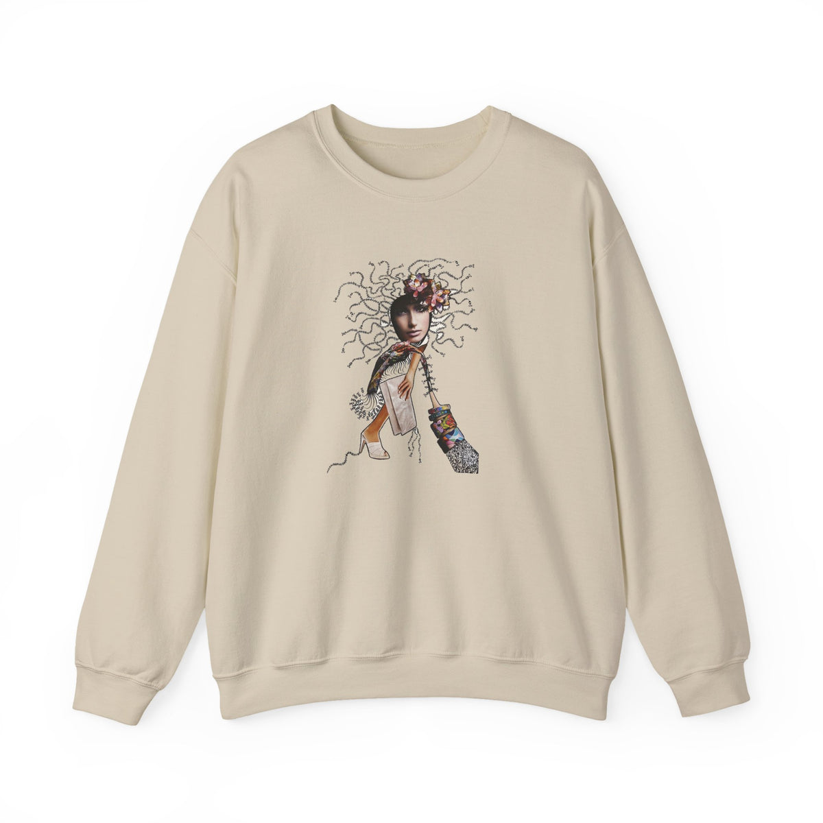 Medusa Goddess Crewneck Sweatshirt — Mythic Floral Medusa Design