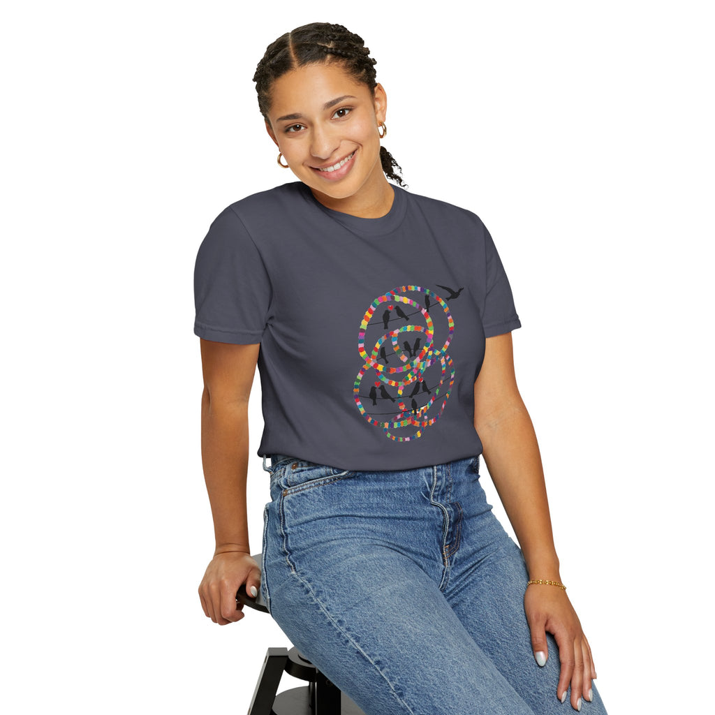 Bird Flight Graphic T-Shirt — Colorful Ring Silhouette Tee