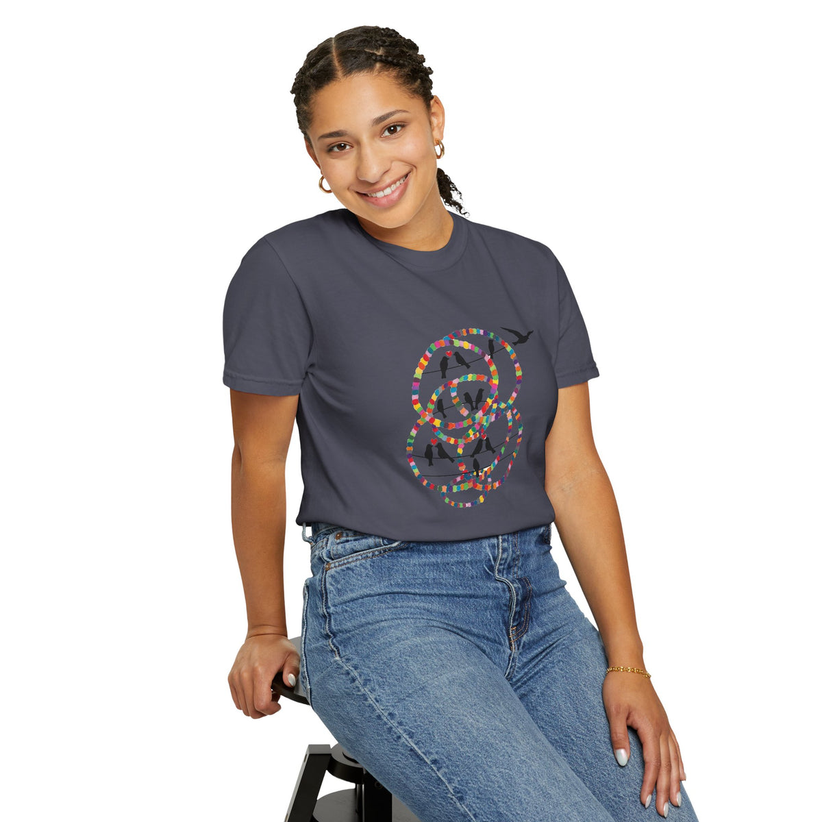 Bird Flight Graphic T-Shirt — Colorful Ring Silhouette Tee