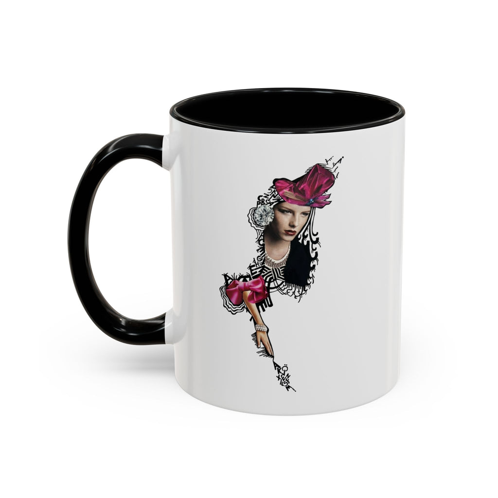Vintage Femme Portrait Mug | Floral Headpiece, Pink Feathered Hat