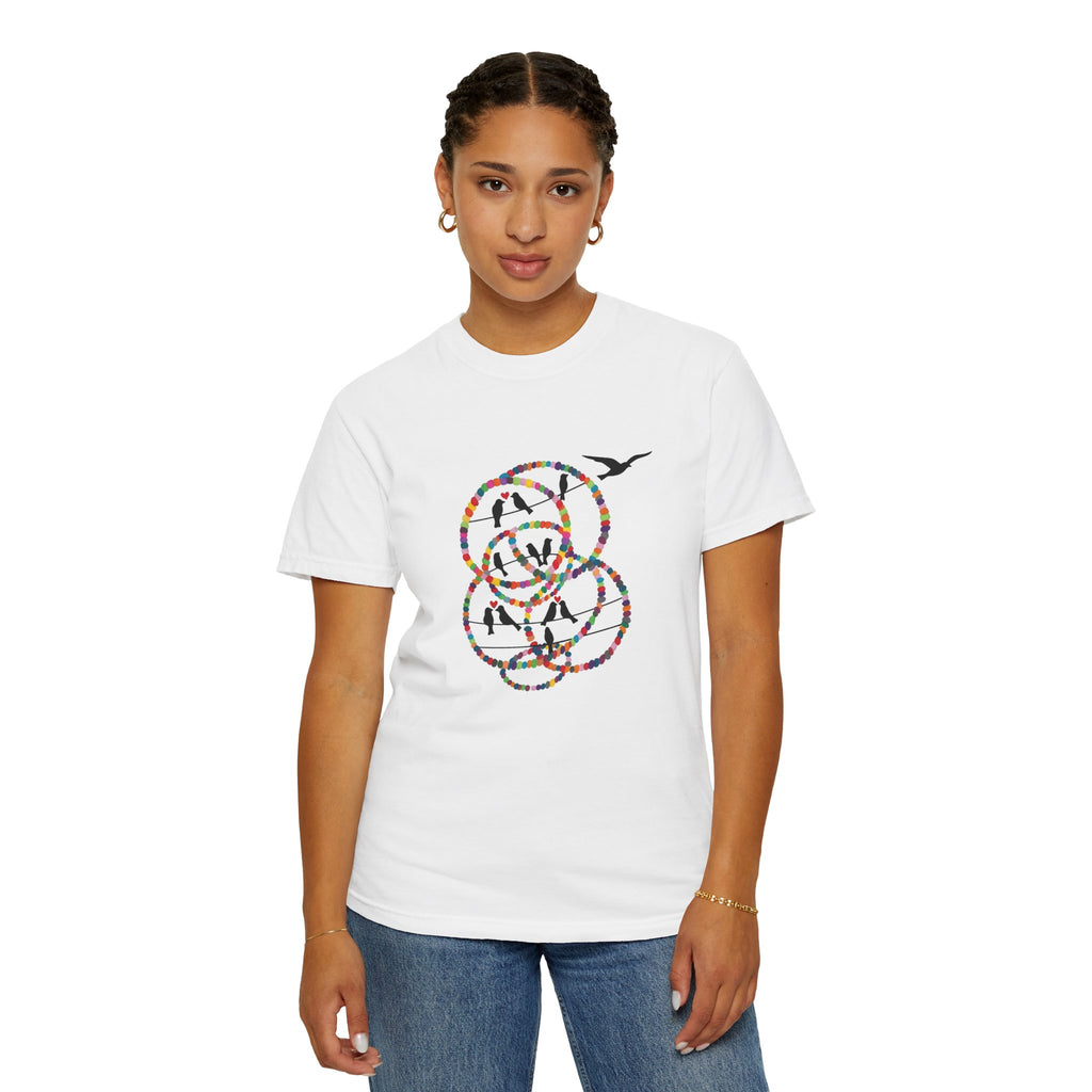 Bird Flight Graphic T-Shirt — Colorful Ring Silhouette Tee