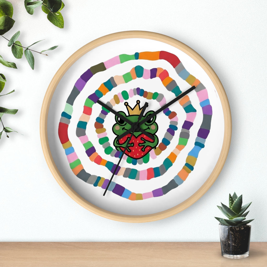 Crowned Frog Heart Spiral Wall Clock | Colorful Concentric Rings, Whimsical Nursery Decor