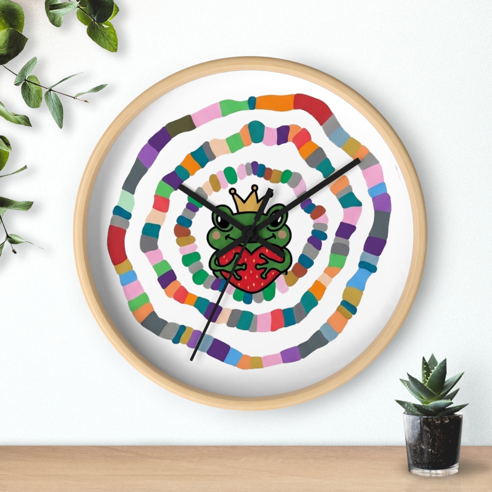 Crowned Frog Heart Spiral Wall Clock | Colorful Concentric Rings, Whimsical Nursery Decor