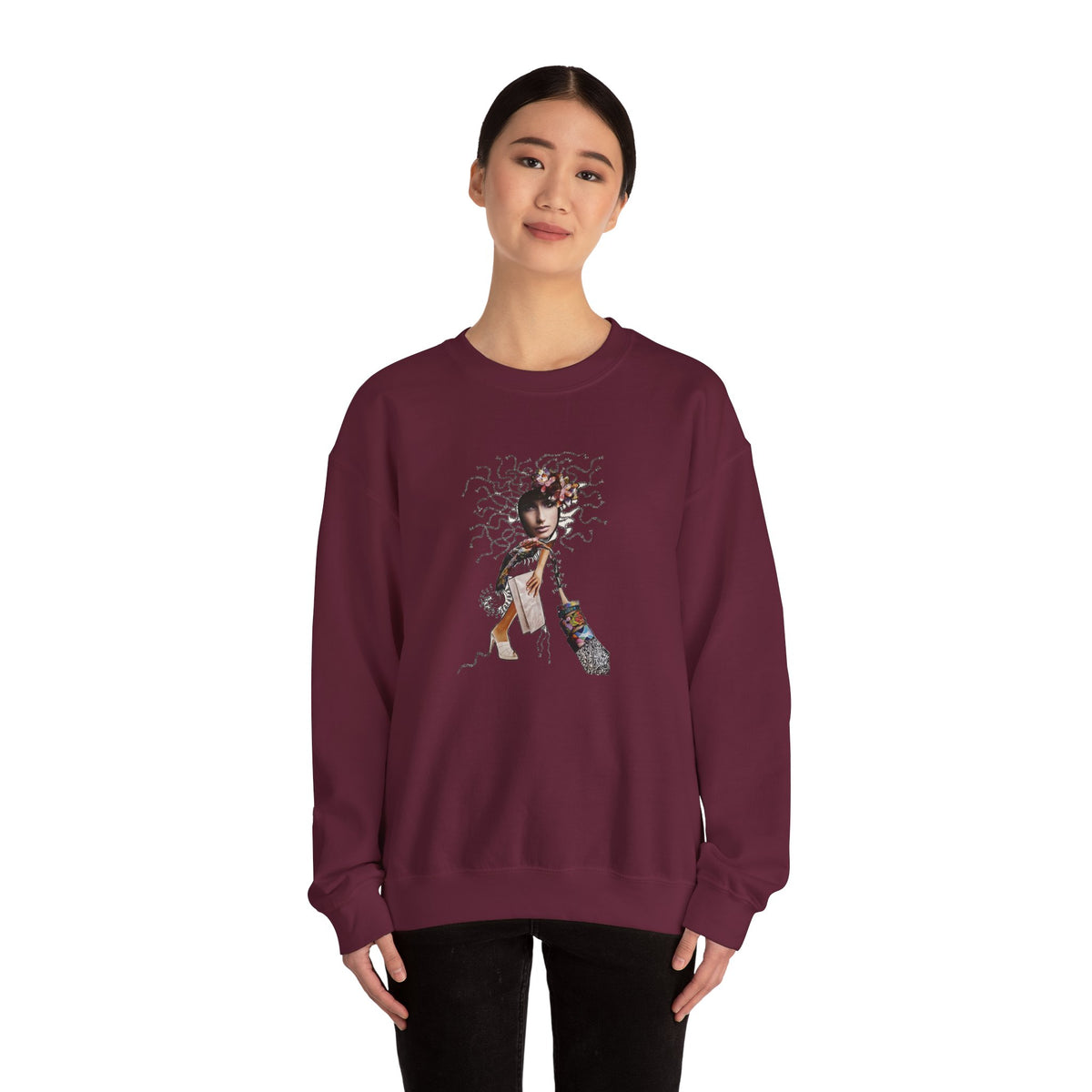 Medusa Goddess Crewneck Sweatshirt — Mythic Floral Medusa Design