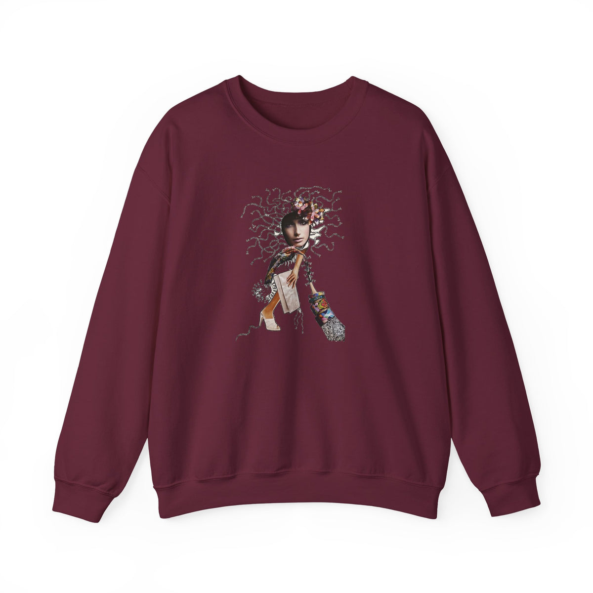 Medusa Goddess Crewneck Sweatshirt — Mythic Floral Medusa Design