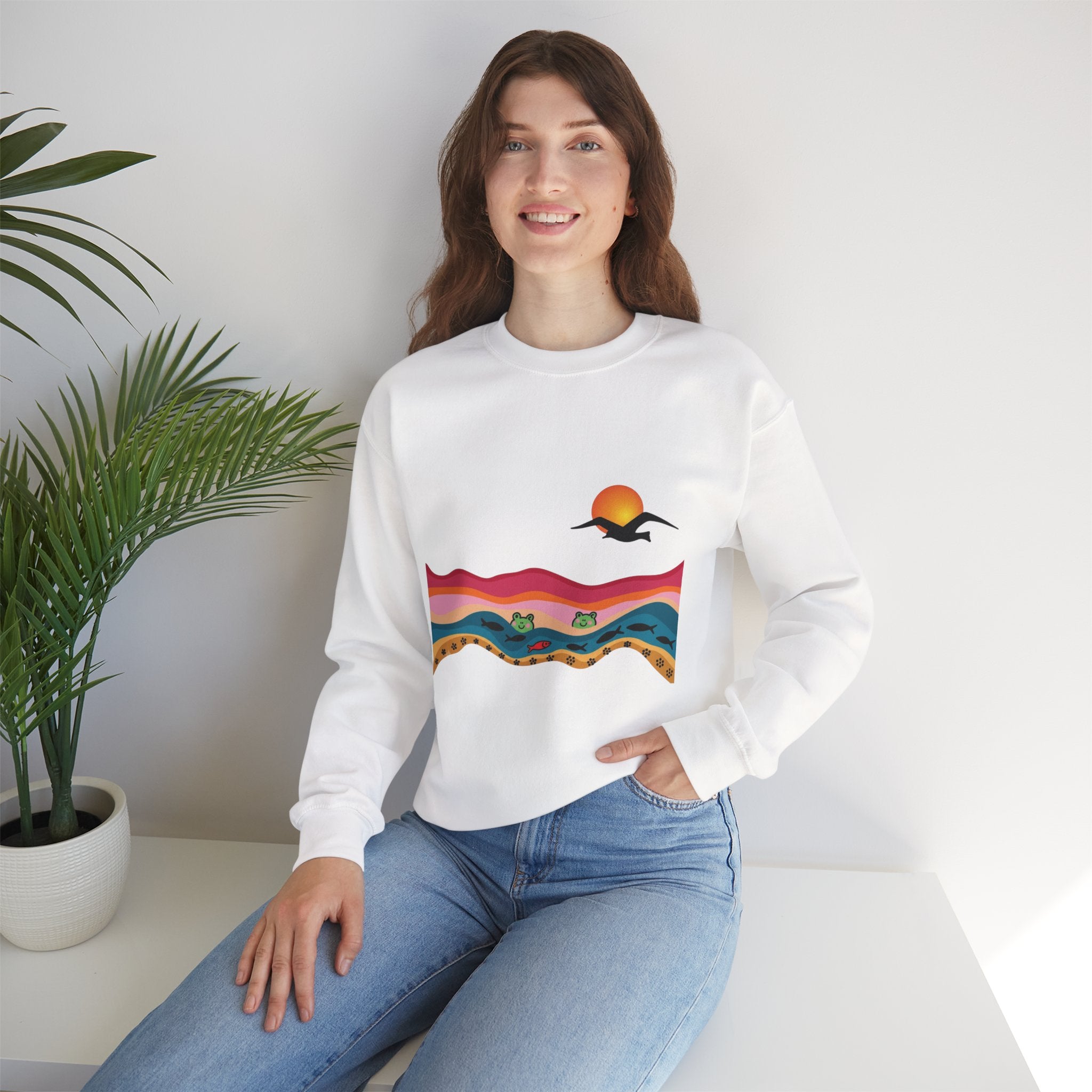 Desert Sunset Landscape Sweatshirt | Sunset Dunes with Road and Bird