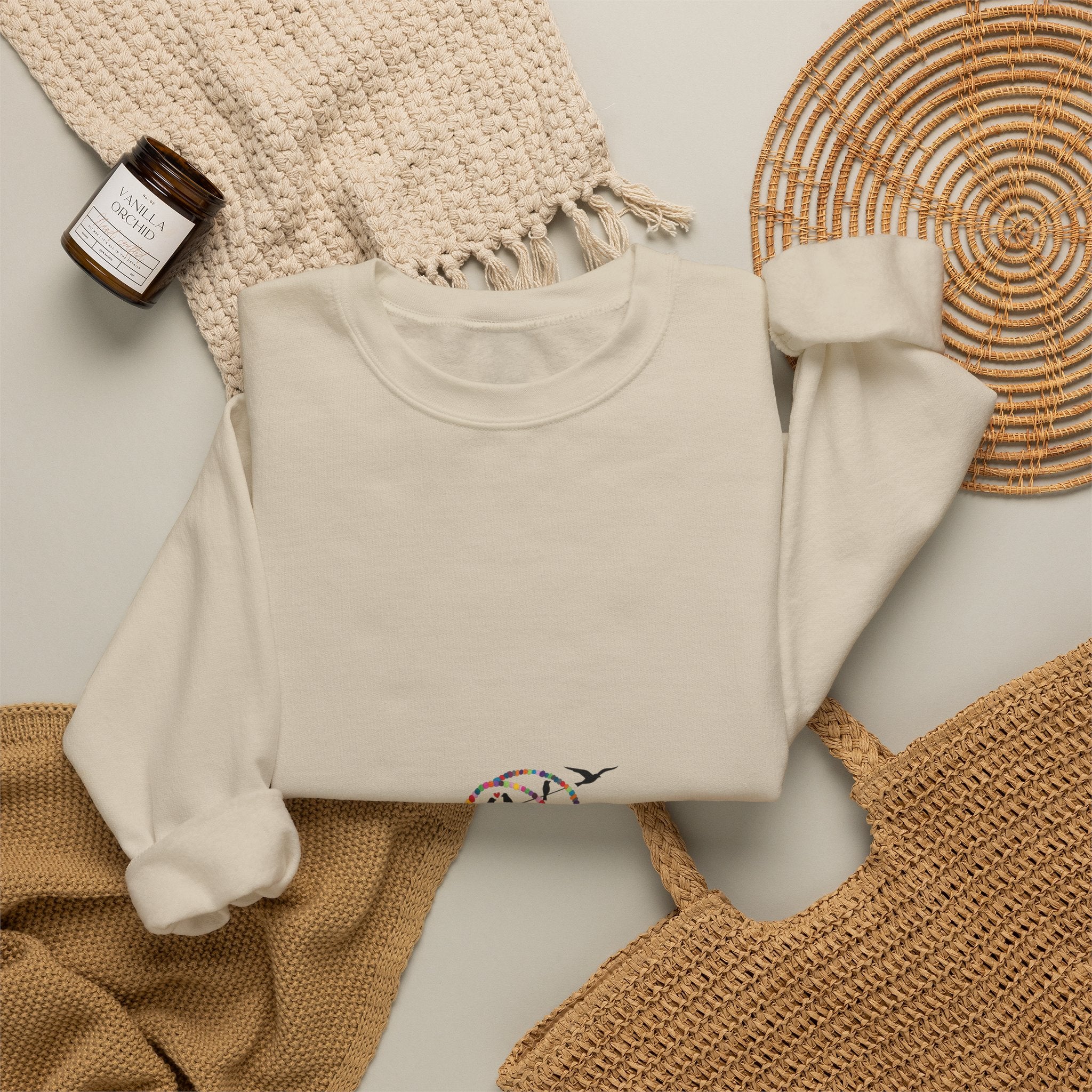 Crewneck Sweatshirt — Minimal Cute Ghost Embroidery