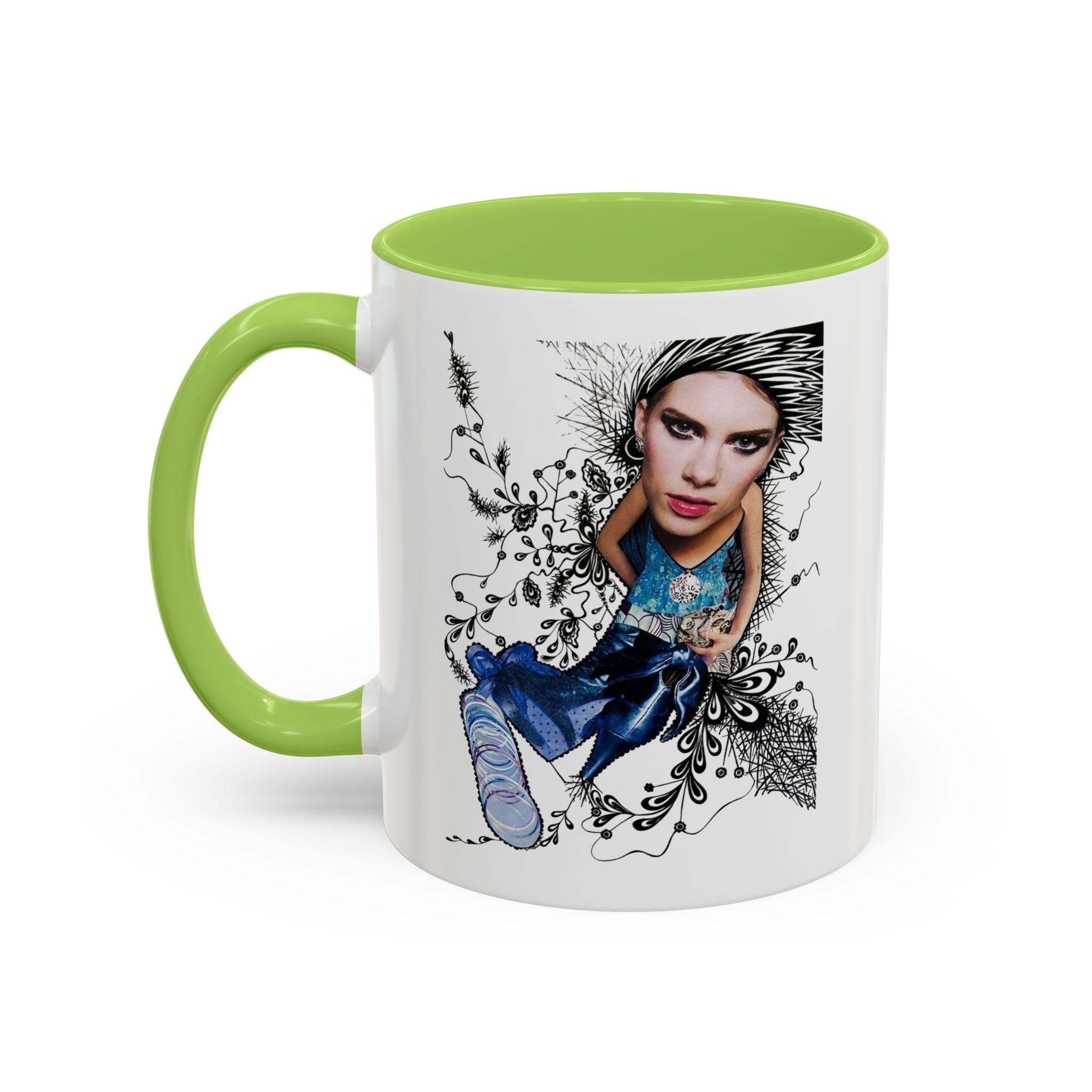 Fashion Illustration Girl Mug | Accent Coffee Mug, Black Handle