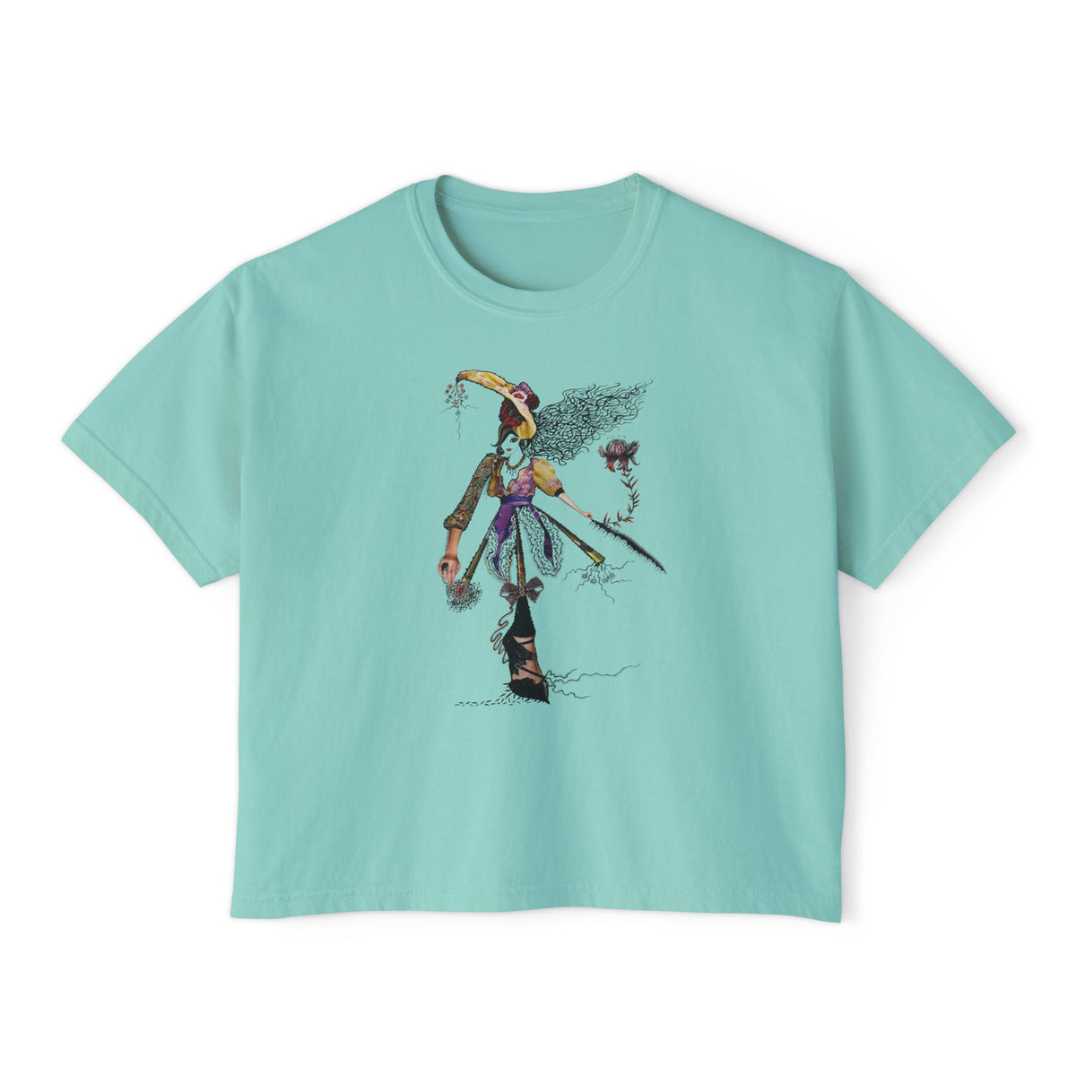 Witchy Girl Illustration Tee | Hand-Drawn Witch, Broom & Raven