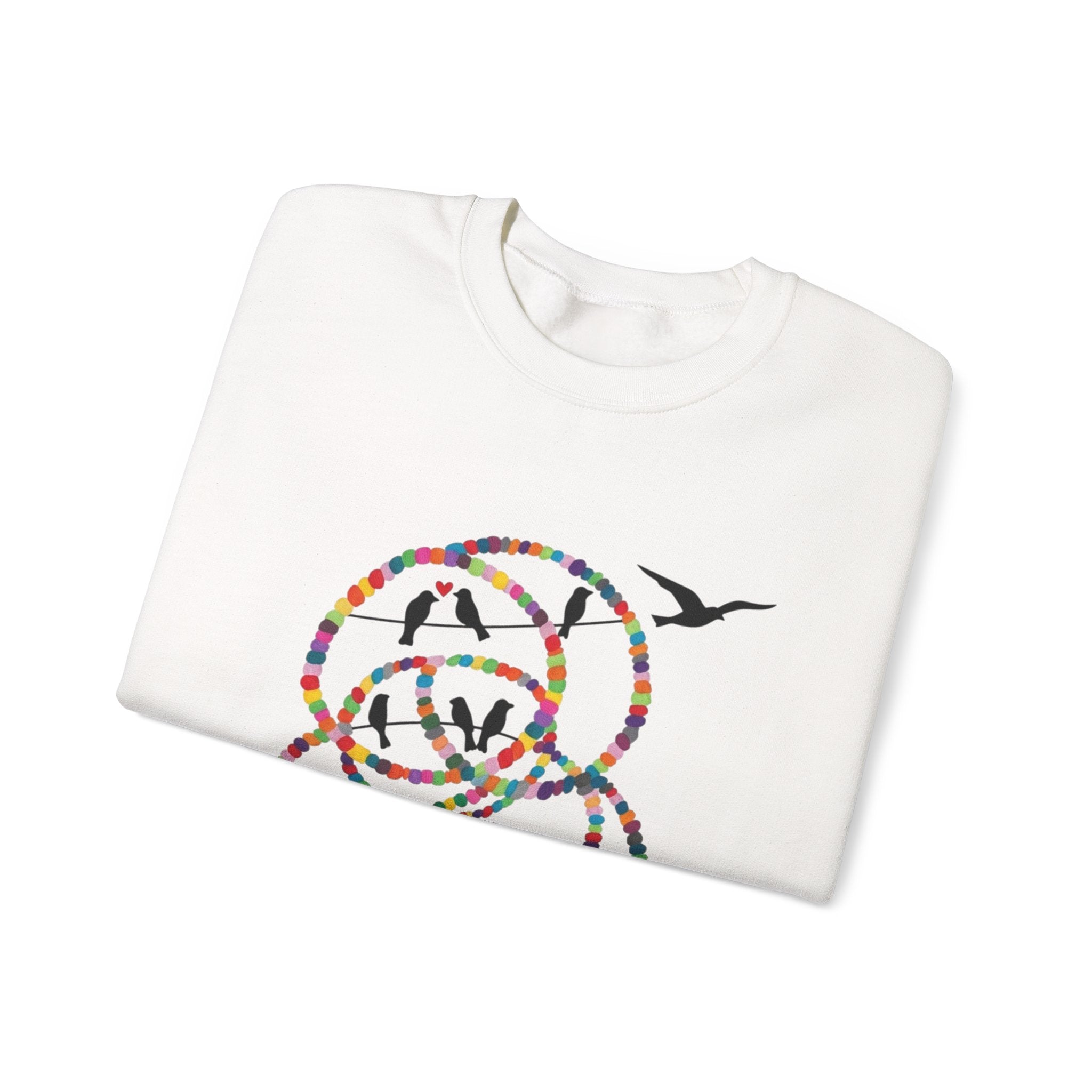 Colorful Hoop Birds sweatshirt | Minimal Circles Bird Silhouette Crewneck
