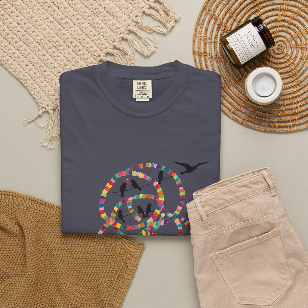 Bird Flight Graphic T-Shirt — Colorful Ring Silhouette Tee