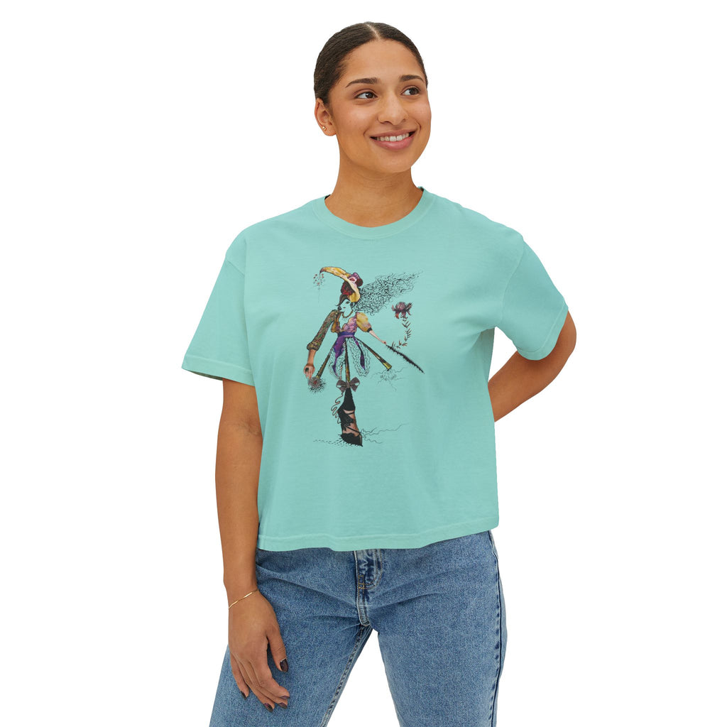 Witchy Girl Illustration Tee | Hand-Drawn Witch, Broom & Raven