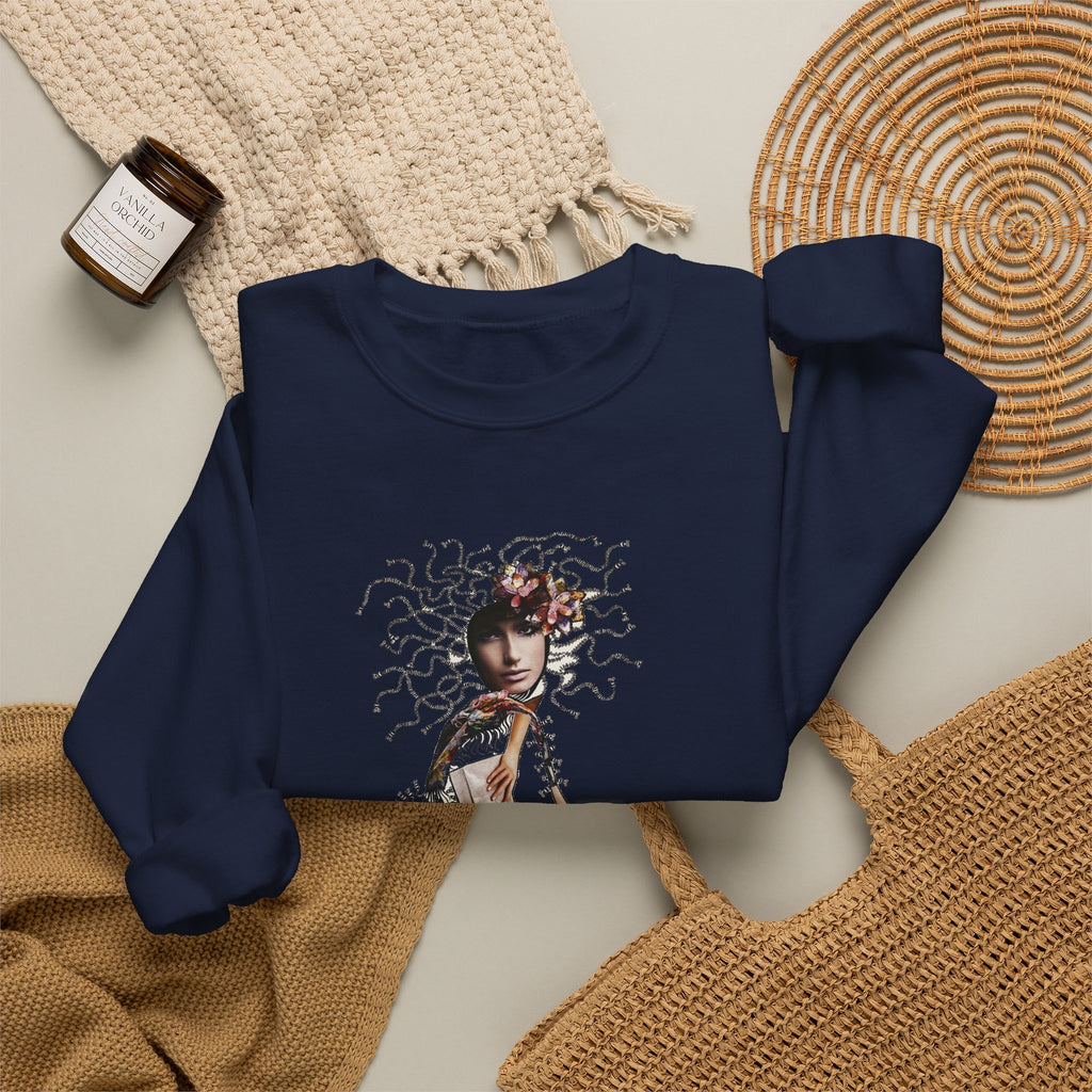 Medusa Goddess Crewneck Sweatshirt — Mythic Floral Medusa Design