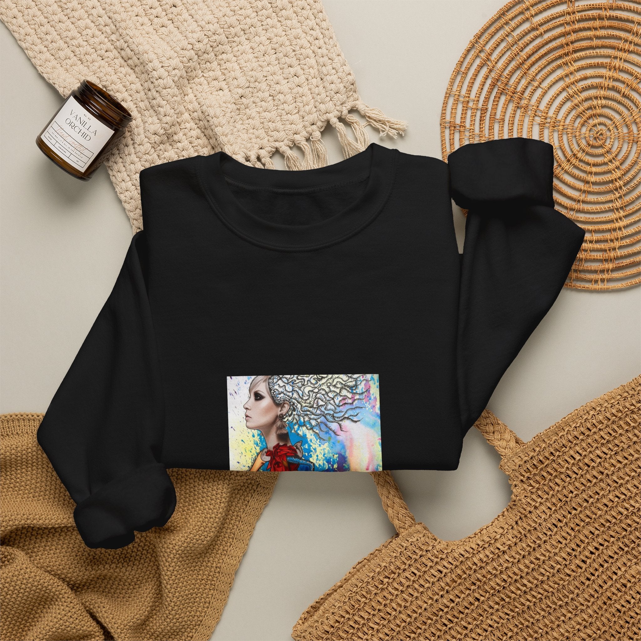 Crewneck Sweatshirt — Colorful Watercolor Portrait Art Print