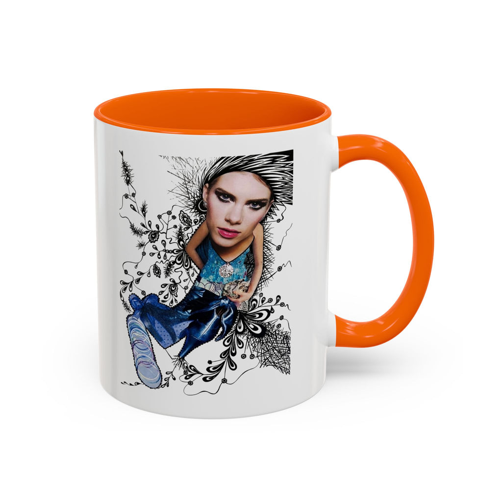 Fashion Illustration Girl Mug | Accent Coffee Mug, Black Handle