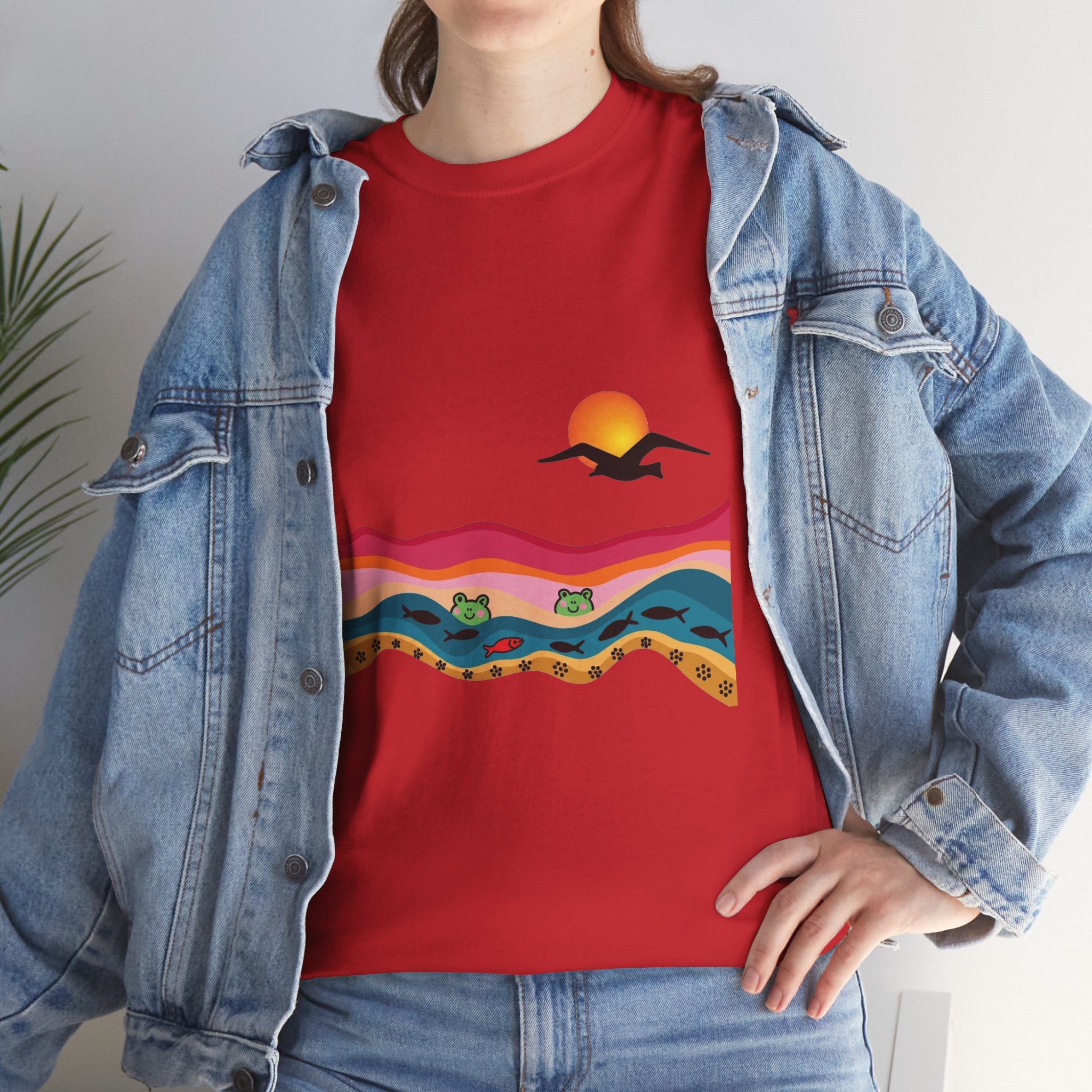 Sunset Desert Waves Tee | Vibrant Southwestern Landscape, Bird Silhouette