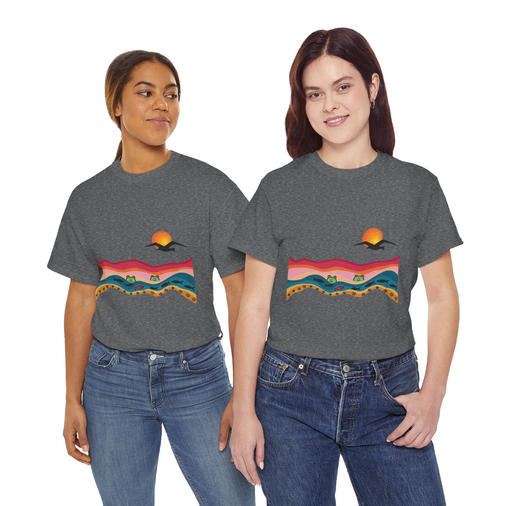 Sunset Desert Waves Tee | Vibrant Southwestern Landscape, Bird Silhouette