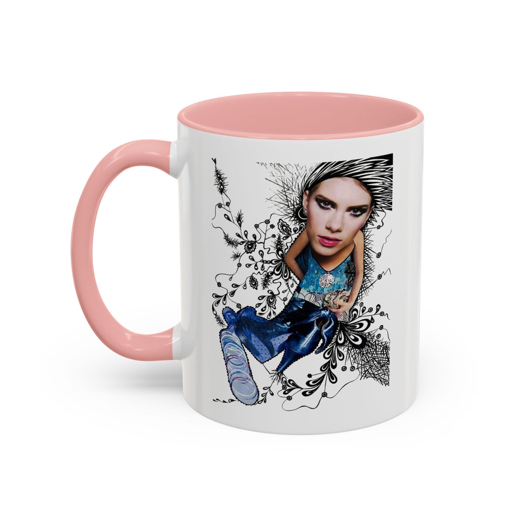 Fashion Illustration Girl Mug | Accent Coffee Mug, Black Handle