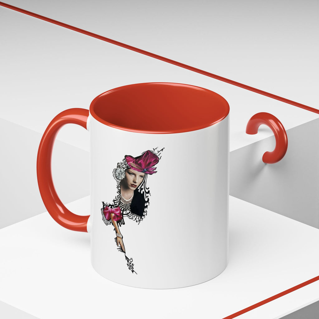 Vintage Femme Portrait Mug | Floral Headpiece, Pink Feathered Hat