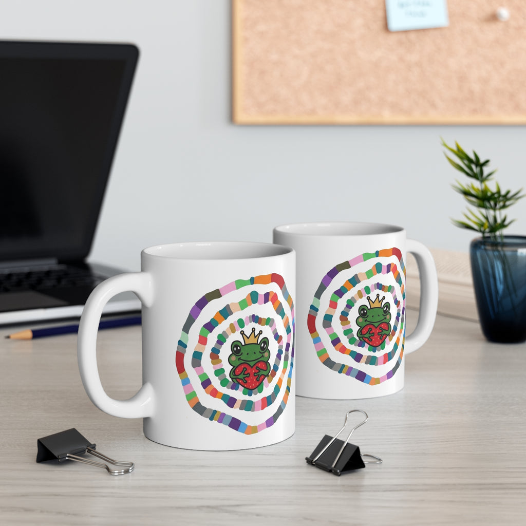 Crowned Frog Heart, Mug | Colorful Spiral Doodle