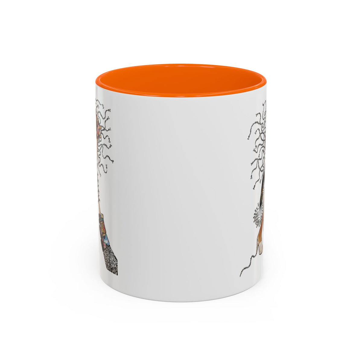 Medusa Face Collage Accent Coffee Mug | Surreal Hair Tendrils, Fashion Elements