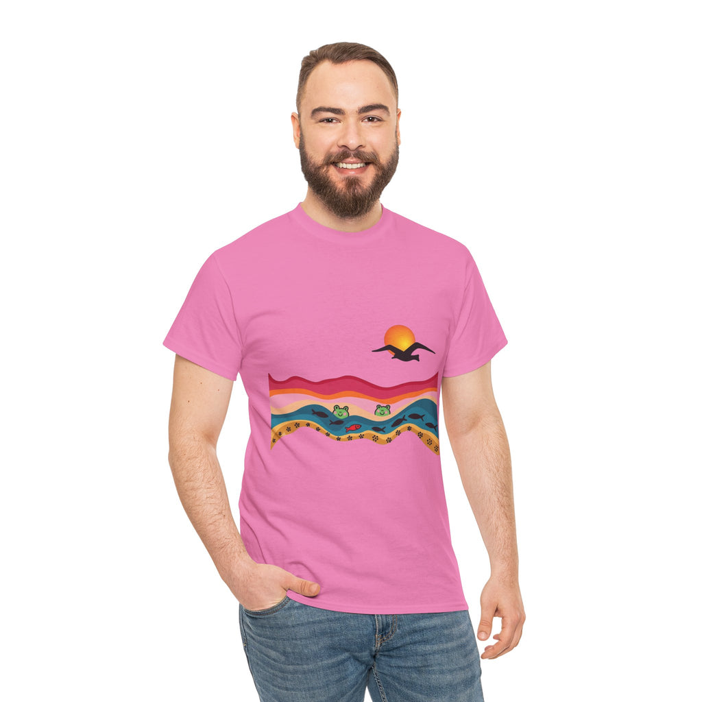 Sunset Desert Waves Tee | Vibrant Southwestern Landscape, Bird Silhouette