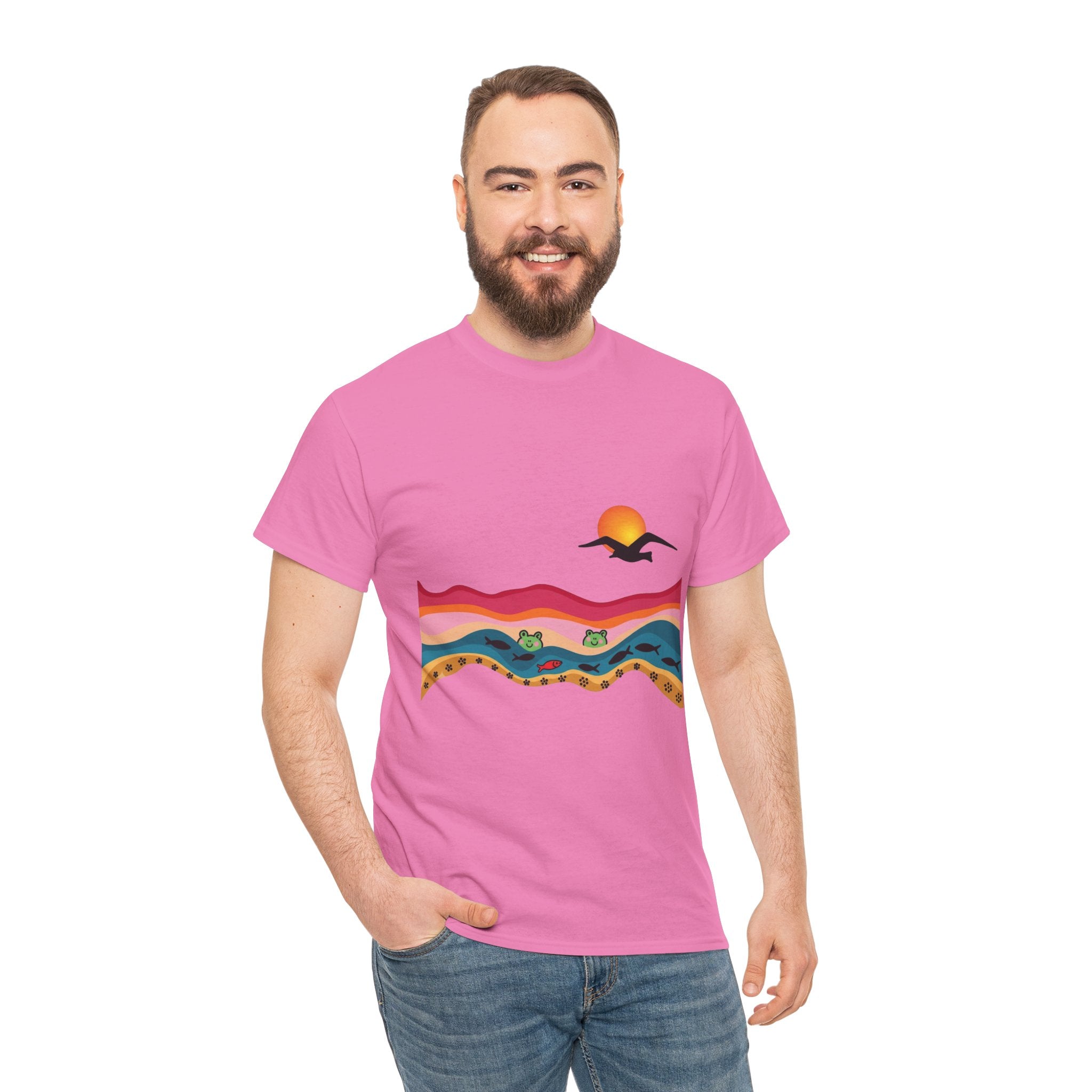 Sunset Desert Waves Tee | Vibrant Southwestern Landscape, Bird Silhouette