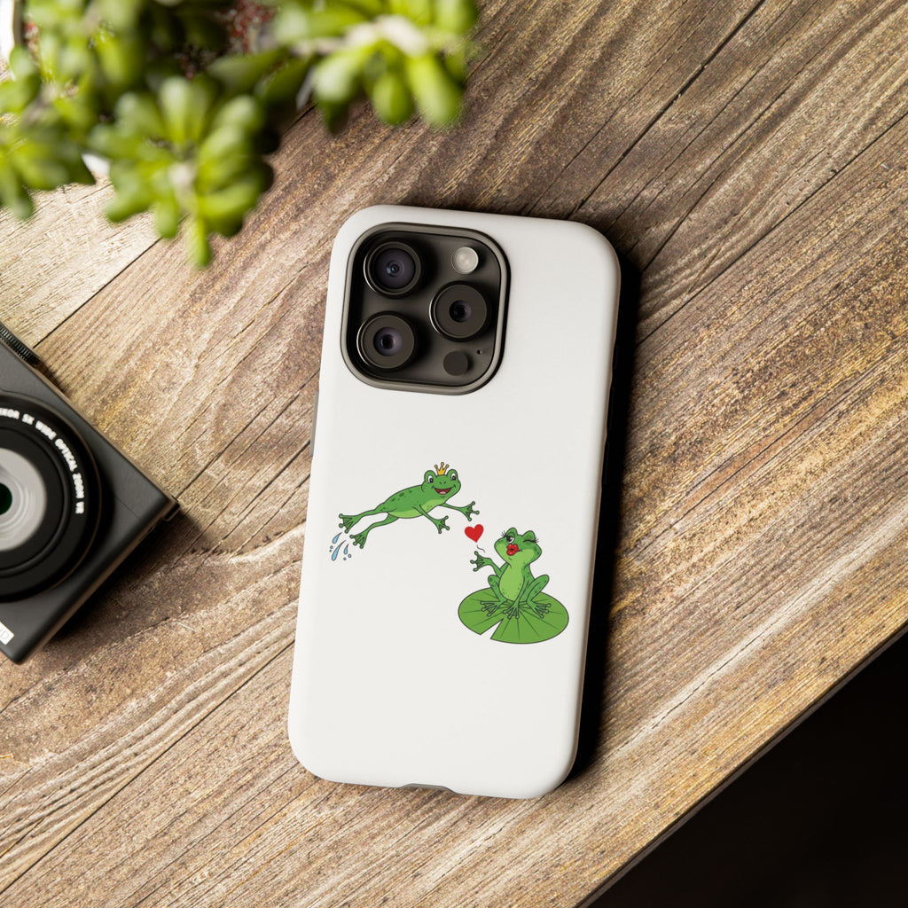 Kissing Frog Illustration Tough Phone Case | Cute Lily Pad Love Design