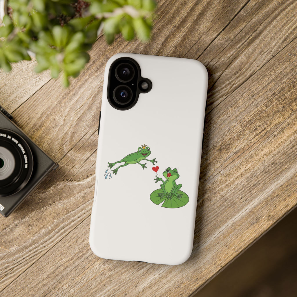 Kissing Frog Illustration Tough Phone Case | Cute Lily Pad Love Design
