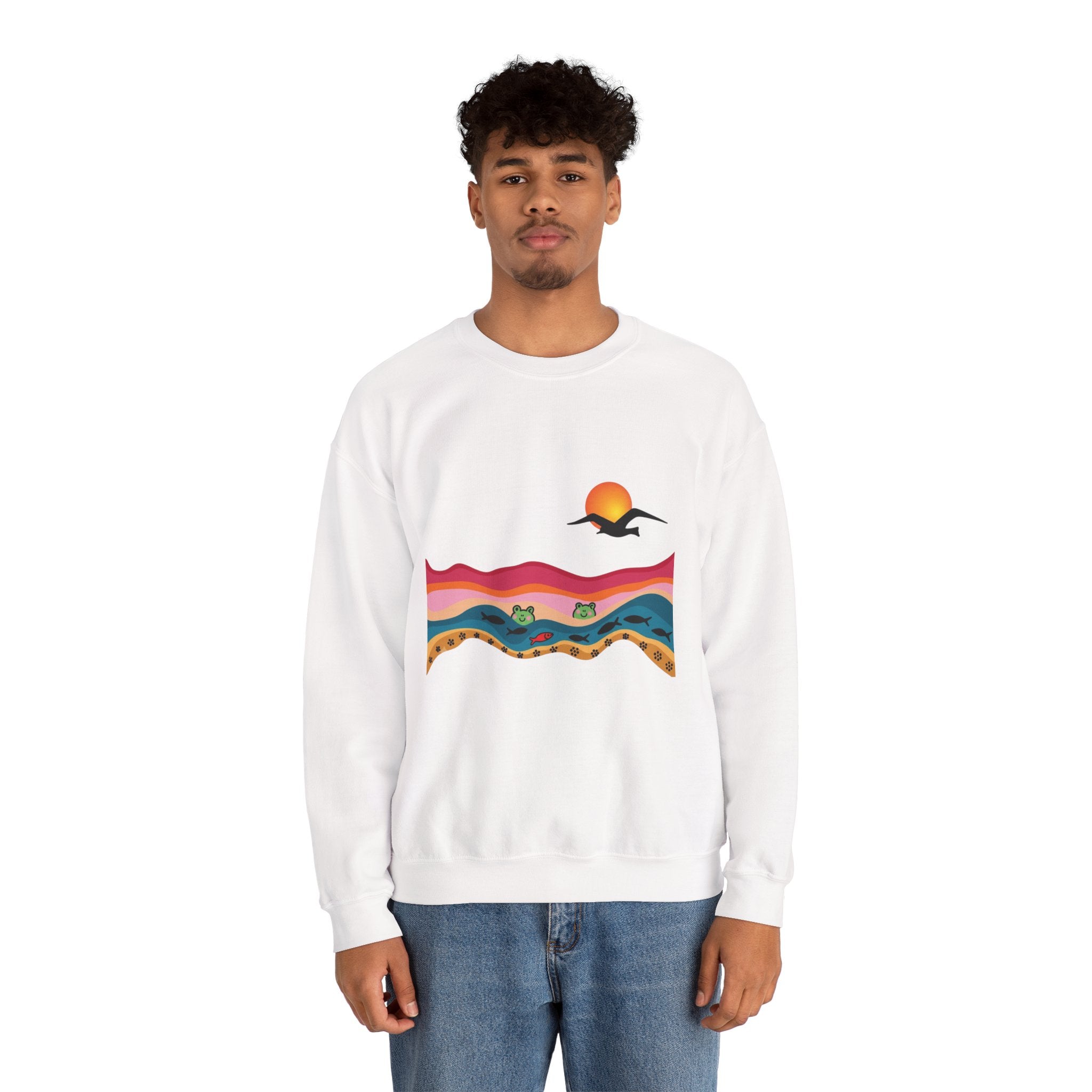 Desert Sunset Landscape Sweatshirt | Sunset Dunes with Road and Bird