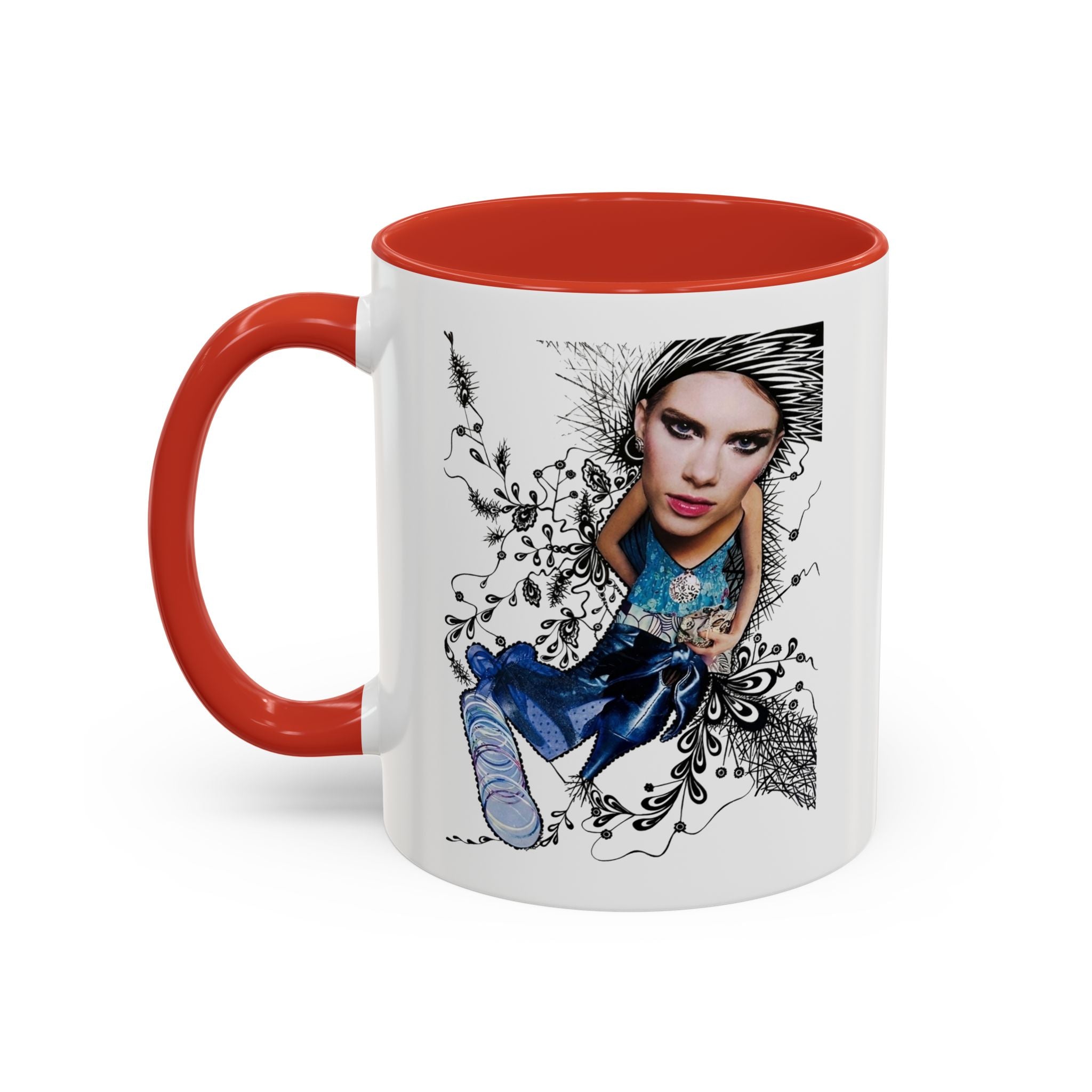 Fashion Illustration Girl Mug | Accent Coffee Mug, Black Handle