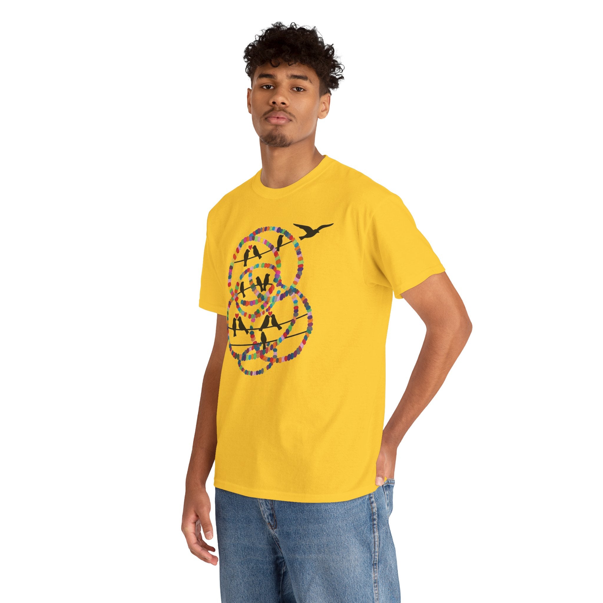 Colorful Tape Swirl with Flying Birds T-Shirt | Abstract Graphic Tee