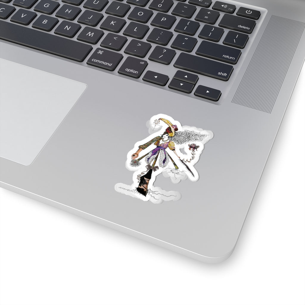 Whimsical Witch Illustration Sticker - Hand-Drawn Witch with Hat & Flower (Kiss-Cut)