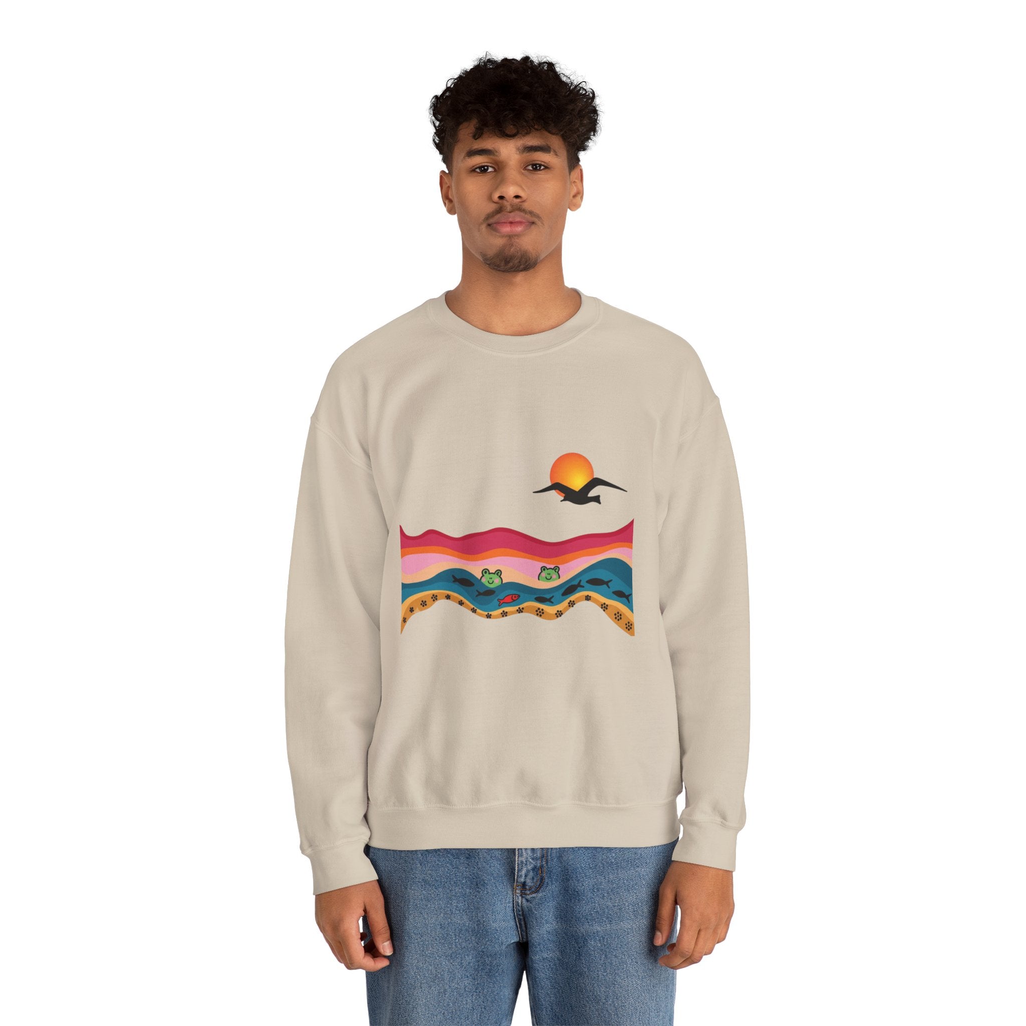 Desert Sunset Landscape Sweatshirt | Sunset Dunes with Road and Bird