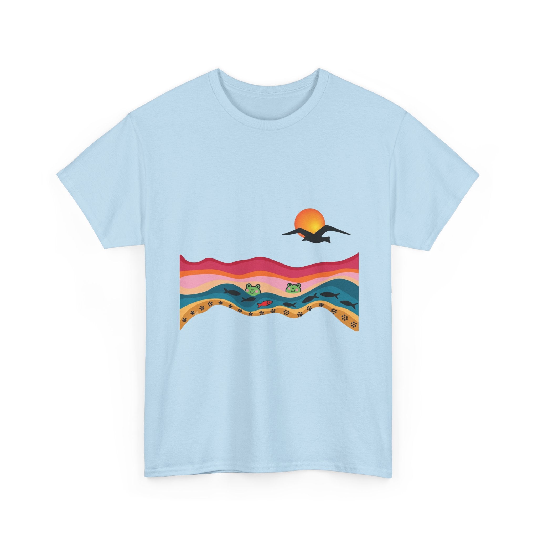 Sunset Desert Waves Tee | Vibrant Southwestern Landscape, Bird Silhouette
