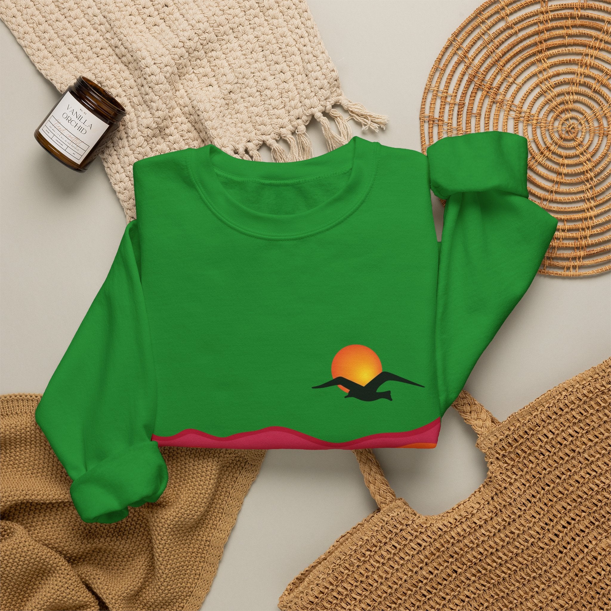 Desert Sunset Landscape Sweatshirt | Sunset Dunes with Road and Bird