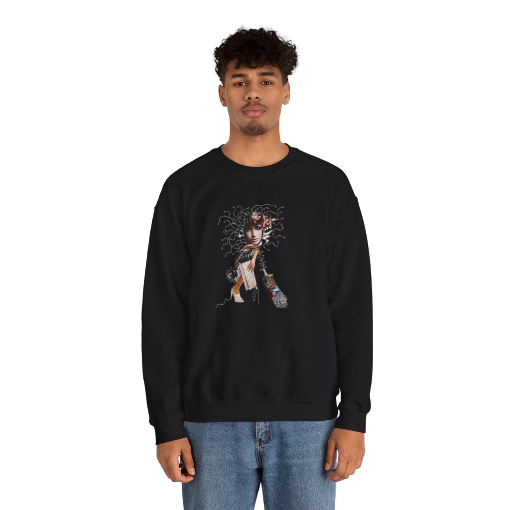 Medusa Goddess Crewneck Sweatshirt — Mythic Floral Medusa Design