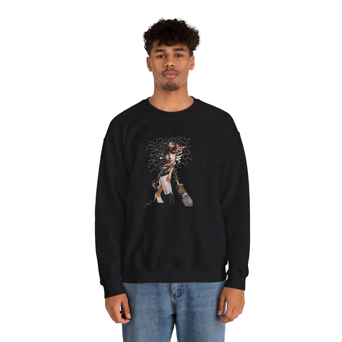 Medusa Goddess Crewneck Sweatshirt — Mythic Floral Medusa Design